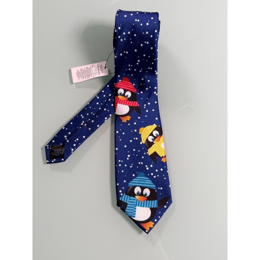 NWT Next Tailoring Holiday Penguin Motif Neck Tie Standard Size‎ DadCore